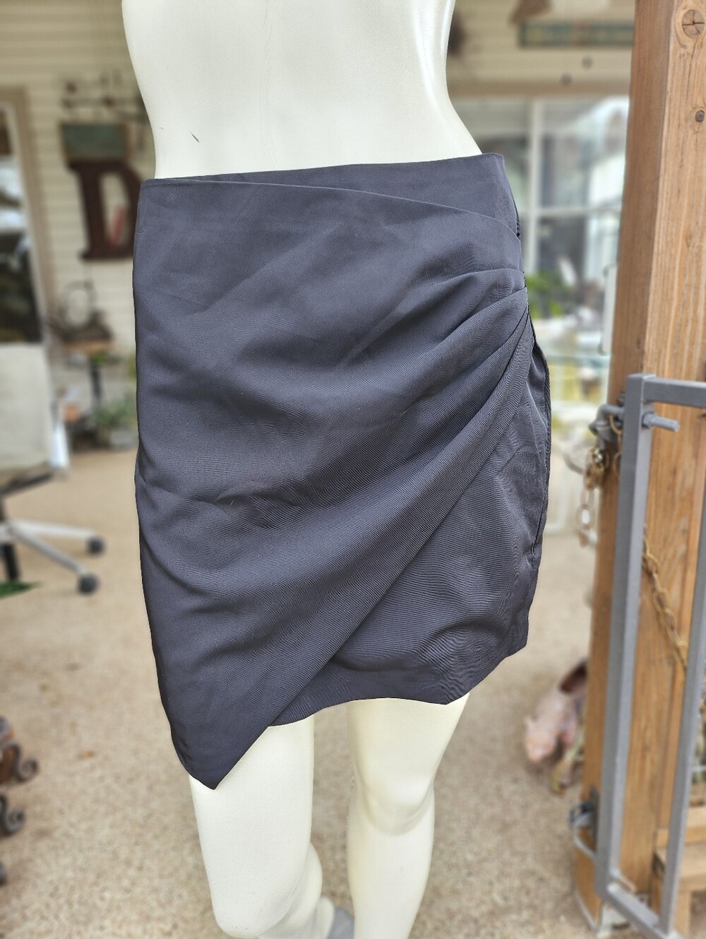 Mittoshop Black Poly Spandex Assymetrical Mini Skirt Wrap Front S